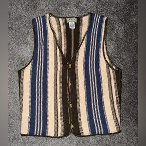 Arizona Jean Company Striped Knit Vest in Blue/ Cream and Brown